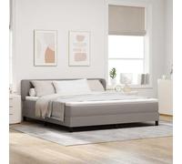 Teenpull Taupe Box Spring Bed with Headboard, 180 x 200 cm Fabric, Bed Base with Adjustable Cabecero, Medium Firm Pocket Spring Mattress, Durable Frame for Bedroom Rest and Daily Sleep Comfort