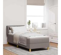 Teenpull Taupe Box Spring Bed with Headboard, 80 x 200 cm Fabric Upholstered Frame, Pocket Spring Mattress, Adjustable 2-Height Headboard, Wooden Base for Bedroom Comfort and Space Saving