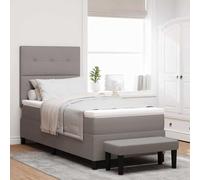 Teenpull Taupe Box Spring Bed with Headboard, 90 x 190 cm Fabric, Bed Frame and Mattress Set with Adjustable Cabecero, Wooden Structure, Medium Firm Support for Bedroom and Rest