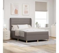 Teenpull Taupe Box Spring Bed with Mattress, 200 x 140 cm Fabric Upholstered Frame, Adjustable Headboard, Slatted Support, Medium Firm Mattress, Bedroom Sleep for 2, 280 kg Capacity