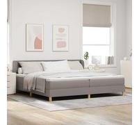 Teenpull Taupe Box Spring Bed with Mattress, 200 x 200 cm, Fabric Upholstery, Adjustable Headboard, Slatted Base, Wood Frame, Bedroom Support for 2 Adults