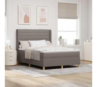 Teenpull Taupe Box Spring Bed with Mattress, upholstered Fabric, 140 x 200 cm, Wooden Frame, Adjustable headboard, slatted Base, Medium Firm Mattress, Elegant Bedroom Support for Two