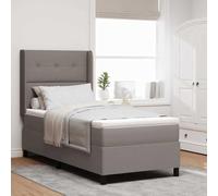 Teenpull Taupe Box Spring Bed with Padded Headboard, 90 x 200 cm Mattress, Adjustable Height, Wooden Frame, Medium Firm Pocket Spring Comfort for Bedroom Sleep and Indoor Use