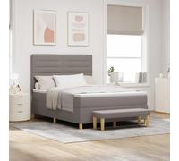 Teenpull Taupe Box Spring Bed with upholstered headboard, 190 x 140 cm Fabric, Wooden Frame, Medium Firmness Mattress, Base Bed for Bedroom, Support, Sleep Comfort, Indoor Use