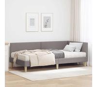 Teenpull Taupe Corner Bed Frame with Mattress, upholstered Fabric headboard, Plywood Slat Base, 80 x 200 cm Small Single for Bedroom, Indoor Use, Space Saving Comfort