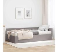 Teenpull Taupe Corner Bed Frame with Mattress, upholstered Platform Base, Plywood Structure, Breathable Medium Firm Foam, 90 x 190 cm, Wall Mounted headboard, Indoor Bedroom Use