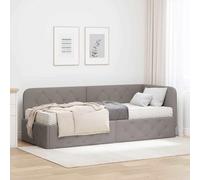 Teenpull Taupe Esquina Bed Frame 80 x 200 cm upholstered Polyester Plywood Structure with Foam Mattress, Reversible headboard, Space Saving Sofa Bed for Guest Room, Indoor Sleep Support