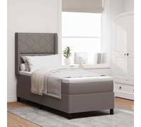 Teenpull Taupe LED Box Spring Bed with upholstered headboard 80 x 200 cm, Wooden Frame, Adjustable Height, USB RGB Light, Medium Mattress, Indoor Bedroom for One Person
