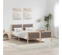 Teenpull Taupe Solid Pine Bed Frame 150 x 200 cm upholstered headboard, slatted Base, 200 kg Support, Easy Assembly for Bedroom, Adult Guest Room, Durable Platform Sleep