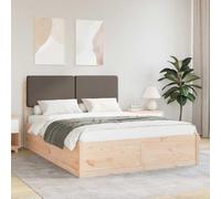 Teenpull Taupe Upholstered Bed Frame with Headboard, Solid Pine Wood Platform Bed for 140 x 190 cm Mattress, No Box Spring Needed, Removable Washable Cover, Easy Assembly, Bedroom Comfort and Support