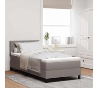 Teenpull Taupe upholstered Box Spring Bed with headboard, 100 x 200 cm Mattress, Adjustable 2 Height Positions, Wooden Frame, Medium Firmness, Indoor Bedroom Support for One Adult
