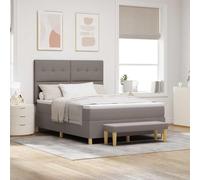 Teenpull Taupe upholstered Box Spring Bed with headboard 140 x 200 cm, Wooden Frame, Medium Firmness Mattress, Bench, Support, Bedroom Comfort, Indoor Use, Easy Care, Modern Sleep Setup