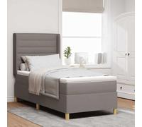 Teenpull Taupe upholstered Box Spring Bed with LED Strip, 90 x 190 cm Mattress, Adjustable headboard, Wood Frame, Medium Firm Spring Mattress, Indoor Bedroom, USB Powered