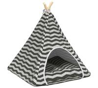 Teenpull Tipi para mascotas con cojín blanco y gris, poliéster 60 x 60 x 70 cm, cama para gatos y cueva de peluche, espacio para dormir y cesta, ahorra espacio, suave, refugio para relajarse