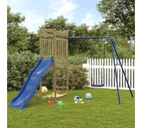 Teenpull Torre de juego de madera de pino impregnada con columpio, tobogán ondulado, caja de arena y estructura de escalada para niños, juguete de jardín al aire libre, 242 x 335 x 207 cm, estable y
