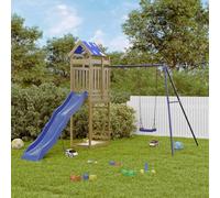 Teenpull Torre de juego de madera de pino impregnada con tobogán ondulado y columpio, altura de plataforma de 118 cm, caja de arena, marco de escalada estable para niños en el jardín