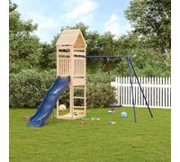 Teenpull Torre de juego de madera maciza de pino con tobogán ondulado y columpio individual, estructura de escalada con caja de arena, juguete de jardín para niños de 3 a 8 años, madera de pino