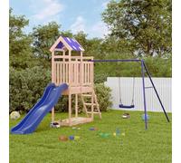 Teenpull Torre de juegos de madera maciza de Douglas con tobogán y columpio, estructura de escalada con caja de arena, escalera de cuerda y seguridad para niños en el jardín, parque infantil al aire