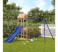 Teenpull Torre de juegos de madera maciza Douglas con columpio, tobogán ondulado, caja de arena y estructura de escalada, juguete de jardín para niños, 90 cm de altura de plataforma