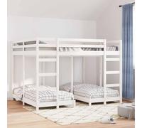 Teenpull Triple bunk Bed Frame in Solid Pine Wood 160 x 200 cm, slatted Base, Safety Rails, 2 ladders, Space Saving for Children, Guests, Home, Easy Assembly and Stable Support
