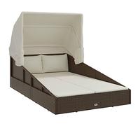Teenpull Tumbona con techo plegable marrón de polirratán 200 x 114 x 128 cm resistente a la intemperie con acolchado y techo para jardín, terraza, balcón, piscina, como cama al aire libre, descanso y