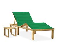 Teenpull Tumbona de jardín de madera de pino impregnada, ajustable, con mesa y cojín verde, 200 x 70 cm, para relajarse al aire libre