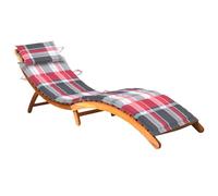 Teenpull Tumbona de madera maciza de acacia, plegable, 184 x 55 x 64 cm, con cojín rojo y almohada, para jardín, piscina, terraza, relajación al aire libre