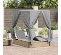 Teenpull Tumbona doble de polirratán con respaldo ajustable y reposapiés, 205 x 129 x 200 cm, resistente a la intemperie, cama de jardín con techo, tapicería, cortinas para terraza y salón