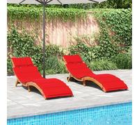 Teenpull Tumbonas con cojines 2 unidades, rojo, madera maciza de acacia, plegable, para jardín, terraza, piscina, 184 x 55 x 65 cm, cómodas tumbonas para exteriores