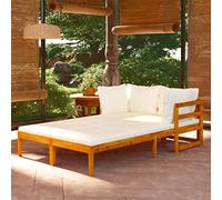 Teenpull Tumbonas con Cojines Crema de Madera Maciza de Acacia para jardín terraza Patio 2 Unidades con reposabrazos Desmontable y Cojines para Descanso y Ocio al Aire Libre