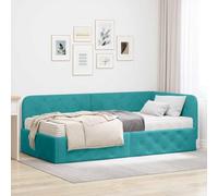 Teenpull Tuquesa Corner Bed Frame 90 x 200 cm Velvet upholstered Plywood slatted Base Reversible headboard Space Saving for Bedroom Sofa Bed Indoor Use 1 Person 140 kg Support