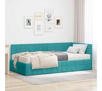 Teenpull Tuquesa Velvet Corner Bed Frame with Mattress, Single 90 x 200 cm, Plywood Base, Wall Mounted headboard, Indoor Bedroom Use, Soft Touch Finish, Space Saving Support