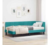 Teenpull Turquoise Velvet Corner Bed Frame with 90 x 190 cm Mattress, Plywood Base, Adjustable headboard, Fixed slats, Compact Single Size for Modern Bedroom Comfort and Space Saving