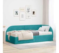 Teenpull Turquoise Velvet Corner Bed Frame with Mattress, Plywood Base, upholstered headboard, 90 x 190 cm Compact Indoor Bedroom Set for Guest Rooms, Modern Spaces, restful Sleep Support