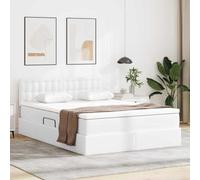 Teenpull Upholstered Bed with Storage and LED, Pure White, 140 x 200 cm, Metal Frame, Mattress Included, Hydraulic Lift, slatted Base, headboard, for Bedroom Space Saving