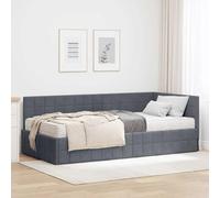 Teenpull Velvet Corner Bed Frame with Mattress, Gray Single 100 x 200 cm, Wall Mounted headboard, Plywood Structure, Medium Firmness Foam, Space Saving Bedroom Base