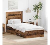 Teenpull Vintage Wood Bed Frame with headboard, 90 x 200 cm Single Size, Engineered Wood, slatted Base, Drawer Storage, Bedroom Support for Adult, Guest Room, Space Saving Design