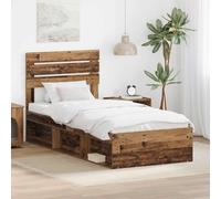 Teenpull Vintage Wood Bed Frame with headboard, Solid Pine and Engineered Wood, slatted Platform for 90 x 190 cm Mattress, Easy-Clean Finish, Single Sleeper Use