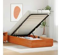 Teenpull Wax Brown Ottoman Bed Frame 100 x 200 cm Solid Pine, Storage Bed with Gas Lift, no Box Spring Needed, Bedroom Platform for One Sleeper, Easy Assembly and Space Saving