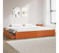 Teenpull Wax Brown Pine Wood Bed Frame with Storage Drawers, Super King 180 x 200 cm, slatted Support Platform for Bedroom, Modern Minimalist Structure, for Adults and Guests, Indoor Use