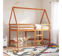 Teenpull Wax Brown Solid Pine Loft Bed Frame 90 x 190 cm with Slatted Base and Guard Rail, Space Saving Platform Bed for Bedroom, Guest Room, Kids and Adult Use