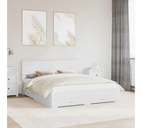 Teenpull White 160 x 200 cm Engineered Wood Bed Frame with Storage Drawers, slatted Support Base, Modern headboard, Easy Assembly for Bedroom Space Saving and Daily Rest