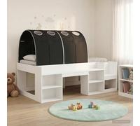 Teenpull White and Black Wood Loft Bed Frame with Tunnel, Space Saving Design, Ladder, Slatted Base, Fits 100 x 200 cm Mattress, Indoor Use for Bedroom, Easy Assembly, 3 Piece Set