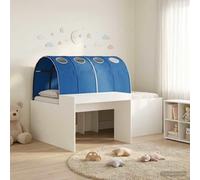 Teenpull White and Blue Loft Bed Frame with Tunnel, Engineered Wood, 203 x 123.5 x 75 cm, Slatted Support, Space Saving Indoor Bed for 80 x 200 cm Mattress, Teen Guest Room