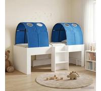 Teenpull White and Blue Tunnel Bed Frame, Engineered Wood High Bed for Kids, slatted Base, underbed Storage, Indoor Use, 203 x 119.5 x 68.5 cm, 3 Piece Set, Easy Assembly