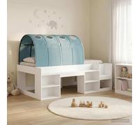 Teenpull White and Light Blue Engineered Wood Bed Frame with 3 Piece Tunnel Set, Storage Shelves, slatted Base, Indoor Use, 108.5 x 203 x 65 cm, for 2 People, Easy Assembly