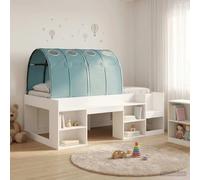 Teenpull White and Light Blue Kids Loft Bed Frame with Tunnel, Engineered Wood, slats, Ladder, Space Saving Design, Indoor Use, Fits 75 x 190 cm Mattress for Bedroom Play and Rest