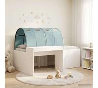 Teenpull White and Light Blue Loft Bed Frame with Tunnel, Engineered Wood, 203 x 123.5 x 75 cm, Slatted Base for 80 x 200 cm Mattress, Indoor Bedroom and Guest Room Use