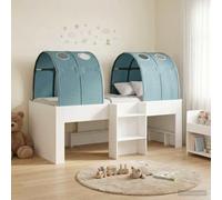 Teenpull White and Light Blue Tunnel Bed Frame Set of 3, Engineered Wood Platform Bed with slatted Support, Indoor Bedroom Use, Space Saving Storage Under Bed for Kids or Guests