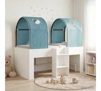 Teenpull White and Light Blue Wooden Bed Frame with 2 Tunnel Pieces, Loft Style Structure for Bedroom, Storage Space Under Bed, Indoor Use, Supports up to 120 kg, Easy Assembly for 2 Sleepers